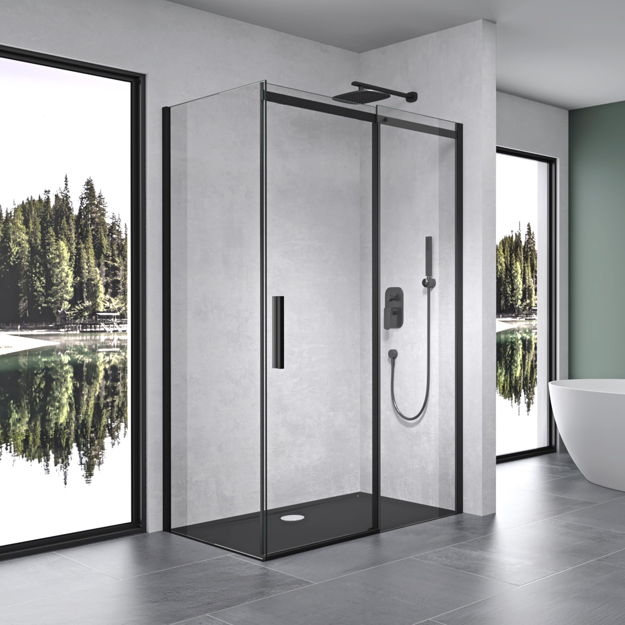 Mai & Mai Paroi de douche cabine de douche 75x110 Noir avec porte de douche coulissante montage à gauche ou droite verre trempé transparent RAV18