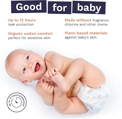 Miniatura 3 de Pura Pañales ecológicos talla 3 (9-20 libras) hipoalergénicos, algodón orgánico suave, sostenible, hasta 12 horas de protección contra fugas,