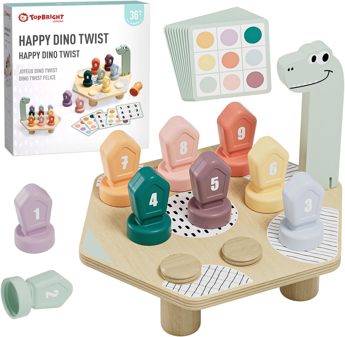 TOP BRIGHTMontessori Dinosaur Number and Color Matching Toy - Wooden Educational Sorting Game for Toddlers - Fine Motor Skills Developmental Toy for Ages 3-5 - Ideal Gifts for Kids