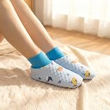 CutiePlusU Short Cuddle Socks with Cute Pattern - 2 Pairs Breathable Lightweight & Warm Socks for Home, Blue & White, M - 2