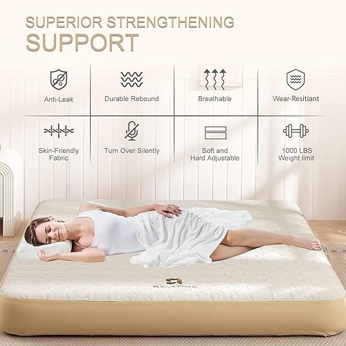 Miniatura 2 de Colchón de aire tamaño individual, colchón de campamento, colchón inflable duradero, bomba eléctrica, funda de colchón superior lisa, colchón