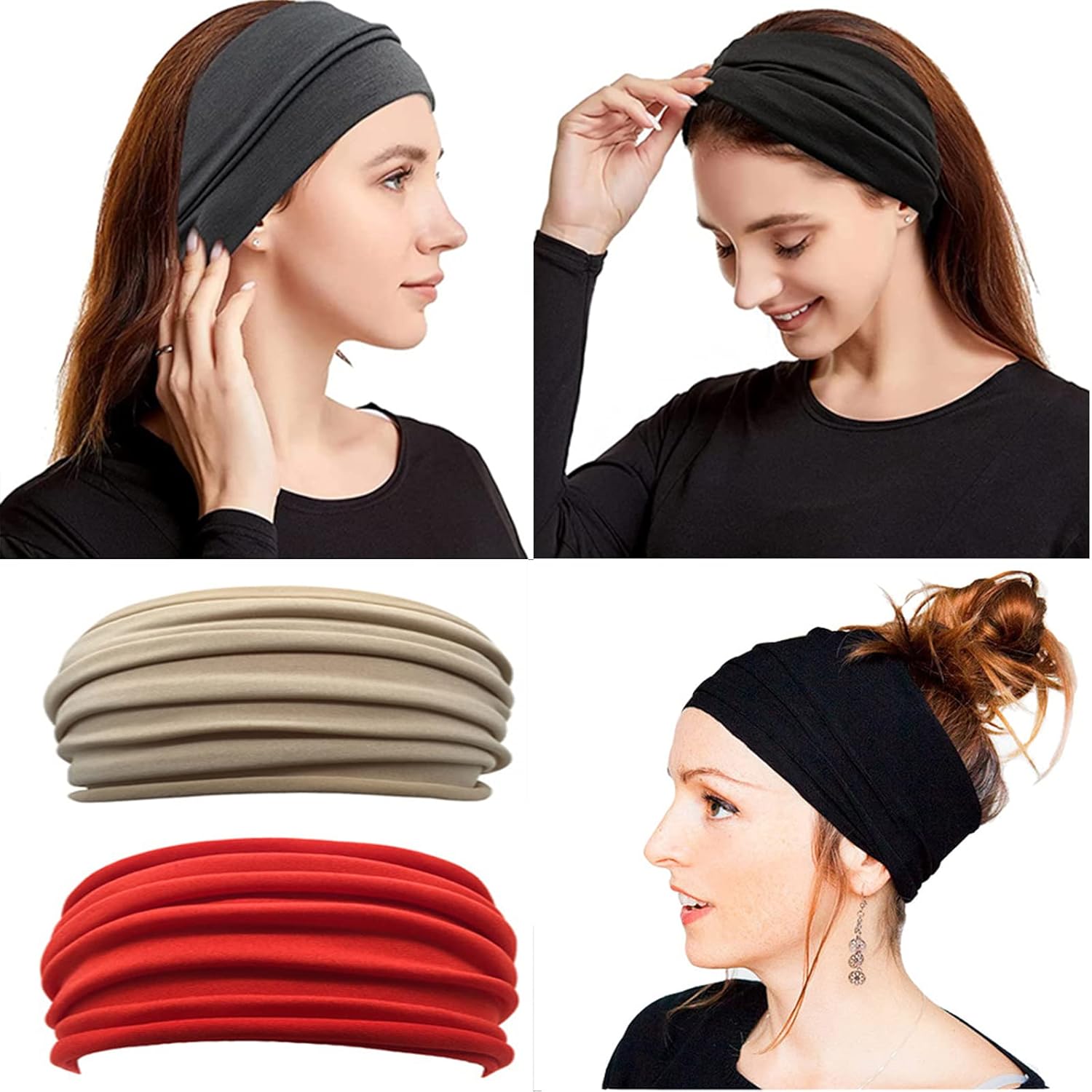 14 PCS Women's Headbands, Elastic Hair Bands, Wide Running Workout Turban Headwrap, Soft Non Slip Sweat Yoga Hair Wrap for Women Girls : Beauty & Personal Care