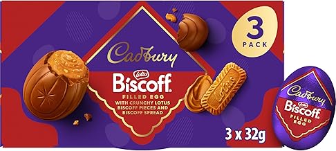Cadbury Dairy Milk Biscoff Filled Chocolate Egg, Filled With Crunchy Lotus Pieces & Biscoff Spread, Easter Gift, Multipack of 3 x 32 g Eggs (Pack of 1)