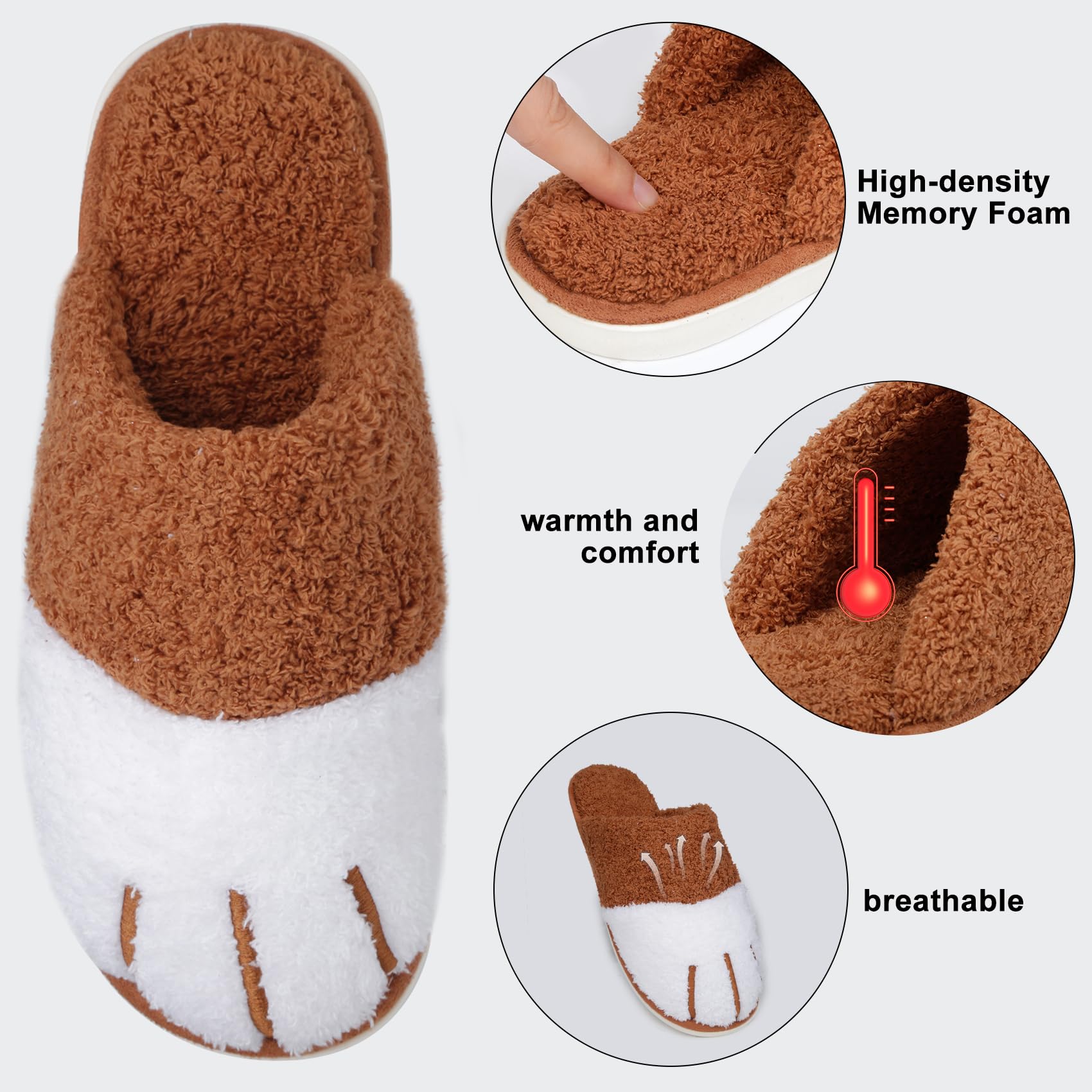 Wostock Ciabatte Donna Peluche Zampe di Gatto in Cotone per Donne Animali Calde Inverno Memoria Schiuma Morbido Antiscivo Accogliente Ciabatte per Casa per Ragazze Ospiti Interne Esterne