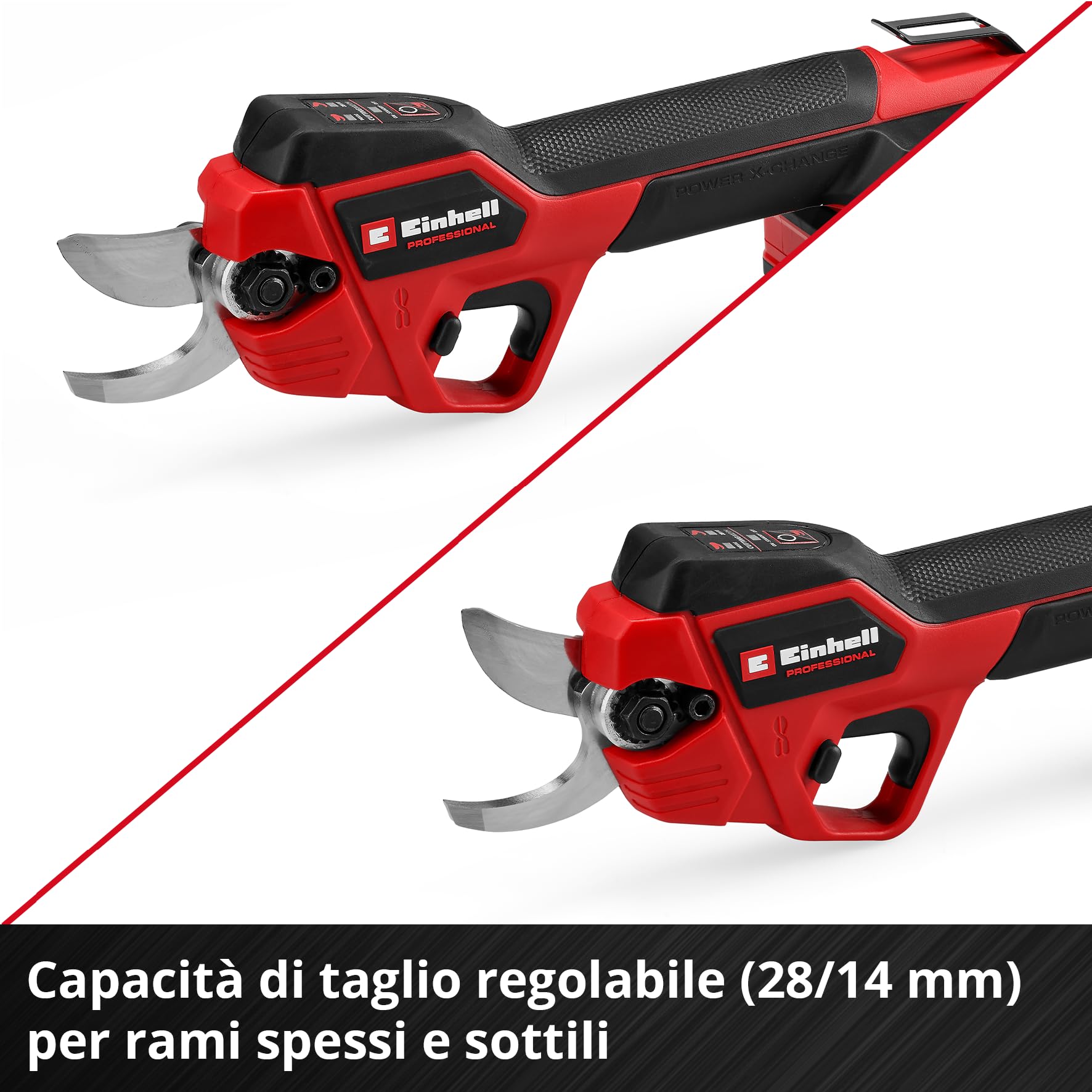 Forbici a batteria GP-LS 18/28 Li BL-Solo Power X-Change Einhell Professional (18 V, capacità di taglio regolabile, rami fino a 28 mm di spessore, lame di bypass, clip per cintura, senza batteria)