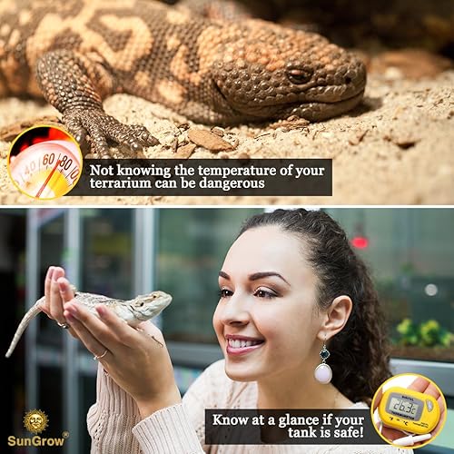 Miniatura 4 de SunGrow Termómetro digital para reptiles, 1.5 x 2.3 x 0.5 pulgadas, pantalla fácil de leer, amarillo, batería no incluida, 1 paquete