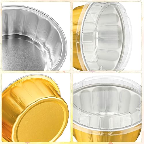 Miniatura 3 de Tessco for you 100 moldes desechables con tapas, 8 onzas, Ramekin Creme Brulee Ramekin, papel de aluminio, para cupcakes, para hornear, San