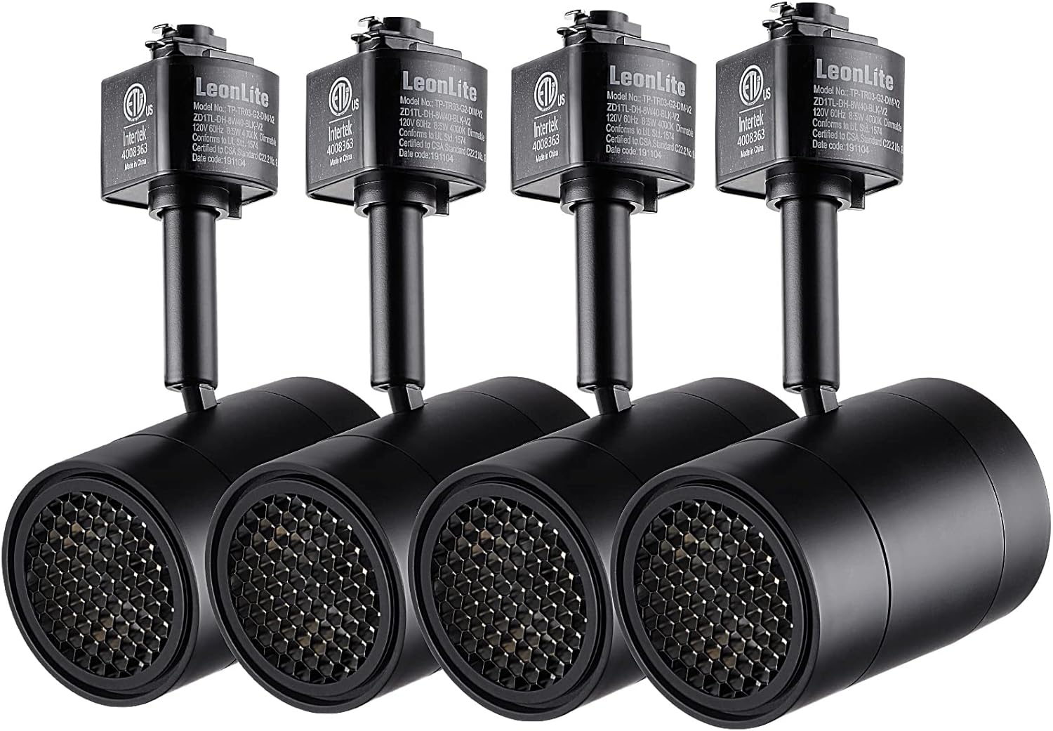 LEONLITE Anti-Glare Net Dimmable LED Track Lighting Heads, 8.5W H Type Track Light, Integrated Track Light Heads, CRI90 H Track Lighting Heads, ETL Listed, 4000K Cool White, Matte Black, 4 Pack