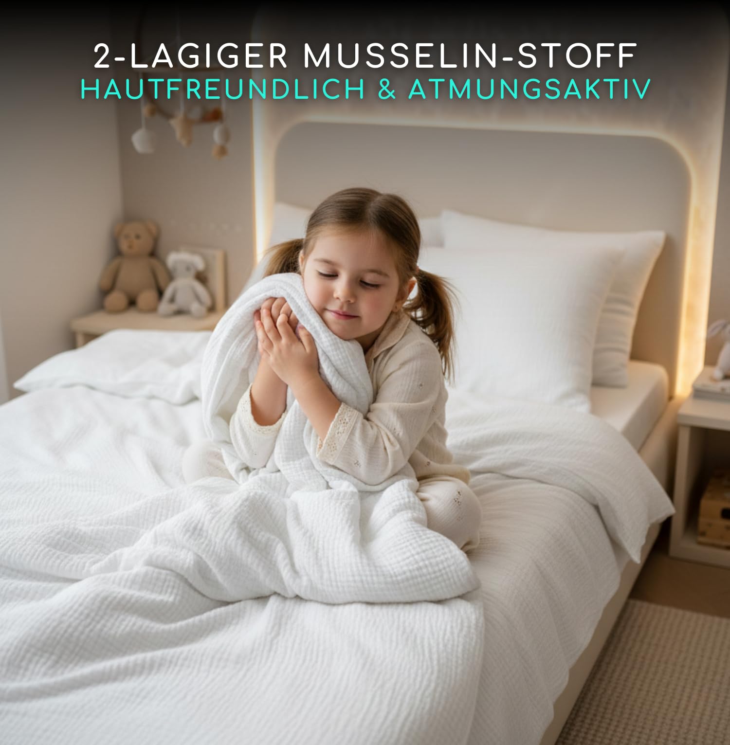 ALAVYA HOME® Kinderbettwäsche 100x135 2 teilig | ÖkoTex Zertifiziert & für Allergiker geeignet | Musselin Bettwäsche Kinder Set mit je 1 Bettbezügen 135 x 100 & 1 Kissenbezügen 40x60 | Weiß