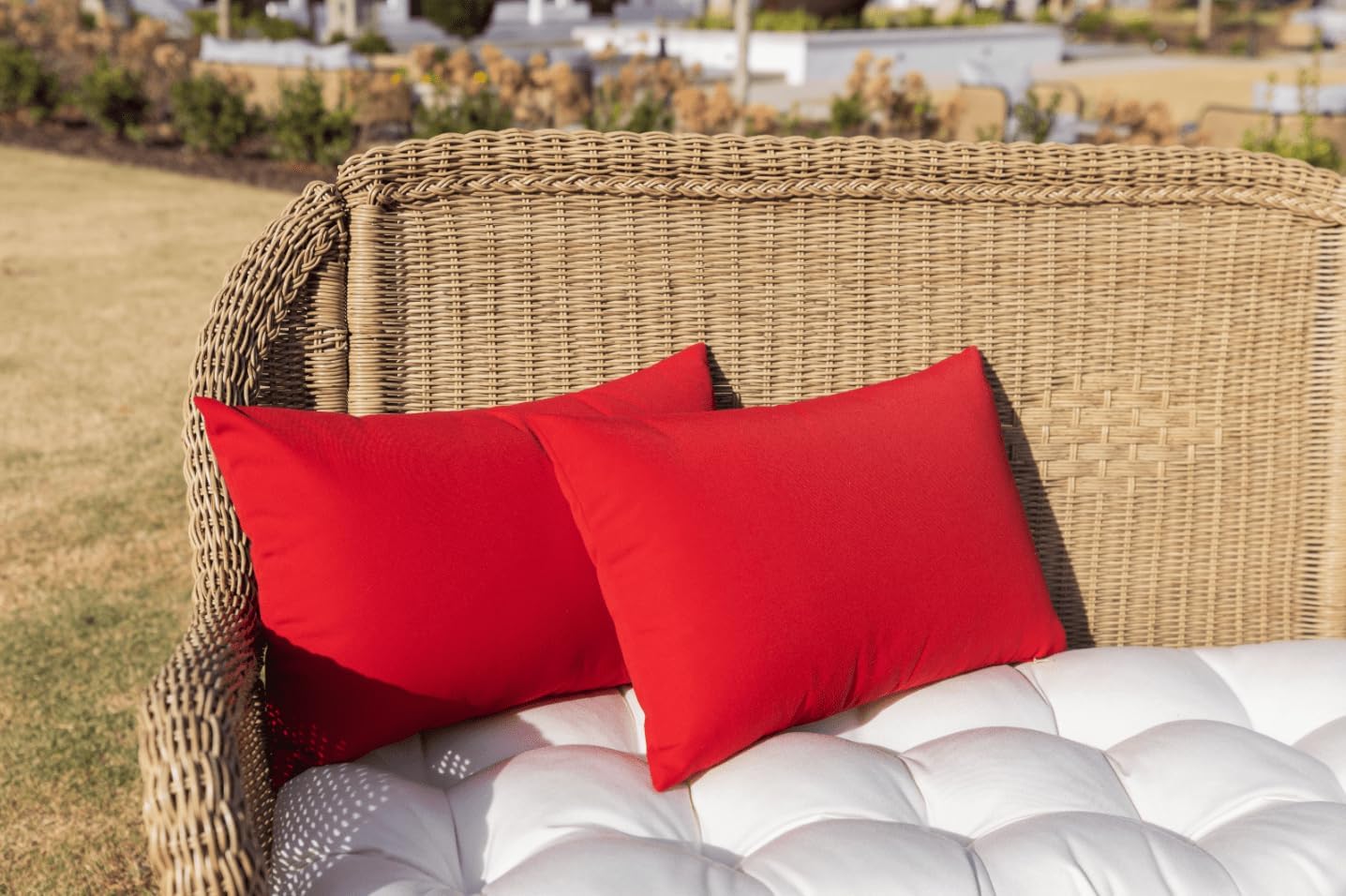RSH DECOR: Sunbrella Lumbar & Square Pillows Set of 4 | 20" x 12" & 17" x 17" | Water and Fade-Resistant Performance Fabric | Outdoor Throw Pillows for Patio Furniture | Canvas Jockey Red