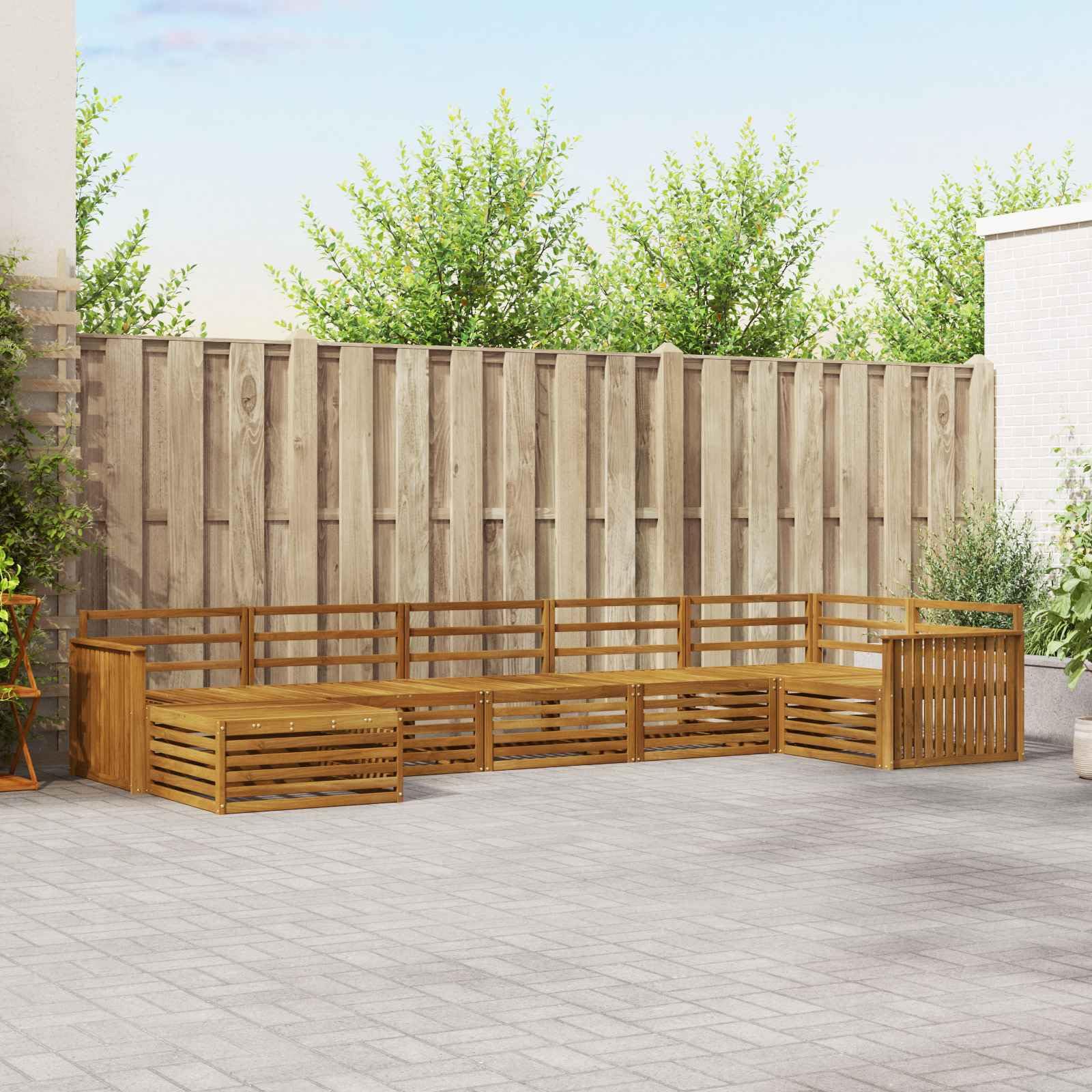 vidaXL Zestawy sof 7 pcs Naturalny Lite Drewno Akacji, Ogród, Wygodny zestaw wypoczynkowy, Siedzenie na zewnątrz, Patio, Nowoczesny taras, Meble wygodne