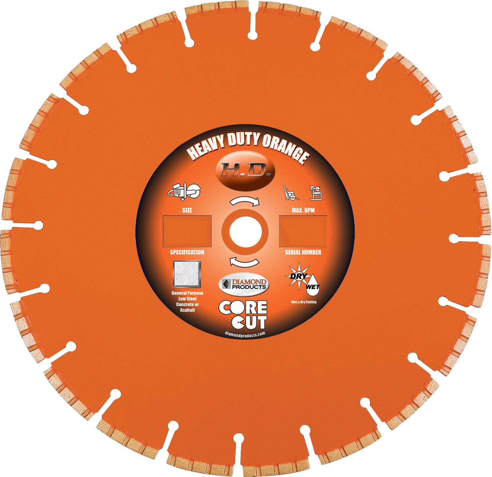 Diamond Products Core Cut Diamond Product 26574 Heavy Duty Orange Segmented High Performance Turbo Diamond Blade 10-Inch x .110 x 1-Inch