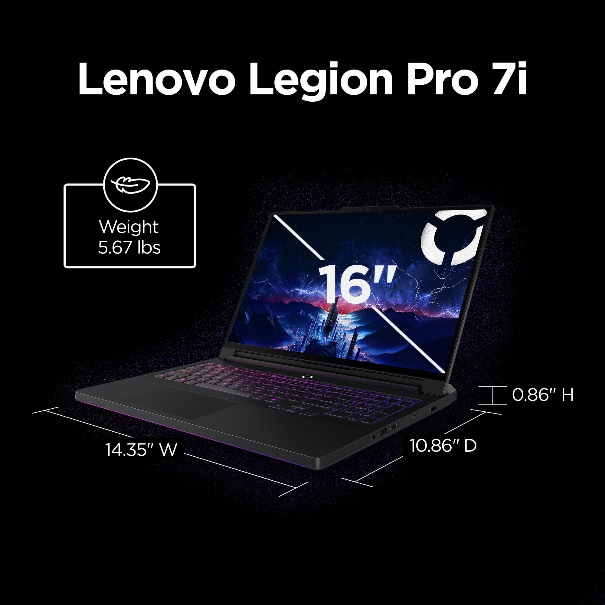 Lenovo Legion Pro 7i – AI-Powered Gaming Laptop – Intel® Core Ultra 7 255HX – 16" WQXGA PureSight OLED Display – 240Hz – NVIDIA® GeForce RTX™ 5070 Ti – 32GB Memory – 1TB Storage – PC GamePass