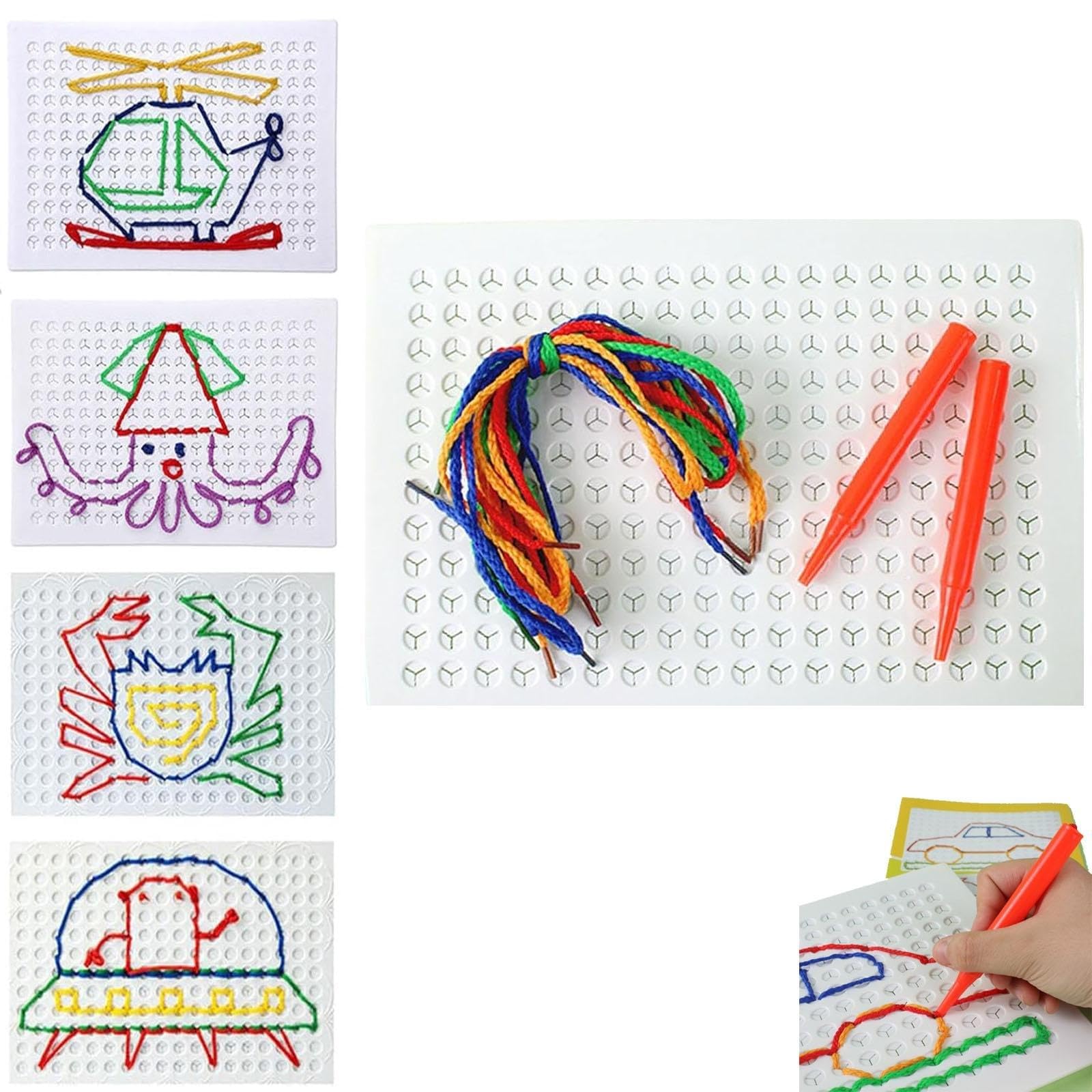 Stitch Grid Threading Board for Kids DIY Children String Weaving Drawing Board Educational Handcraft Toy Fine Motor Skill Development Creative Art Activity for Boys Girls，1pc