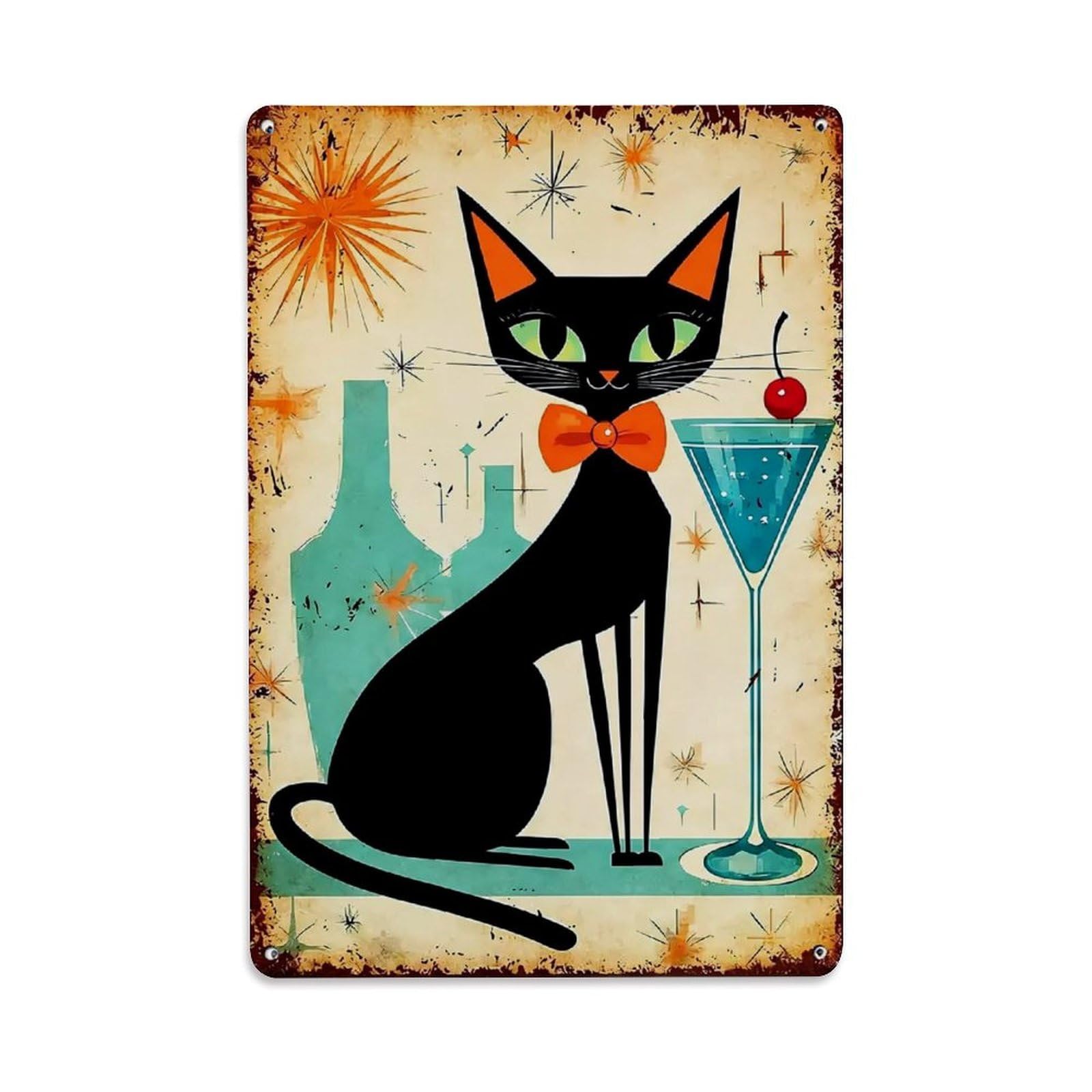 Nestemfo Vintage Stylish Black Cat Cocktail Art Tin Sign Metal Sign, Living Room,Bar, Home, Bedroom Wall Decor,Retro Metal Poster 8X12 Inches