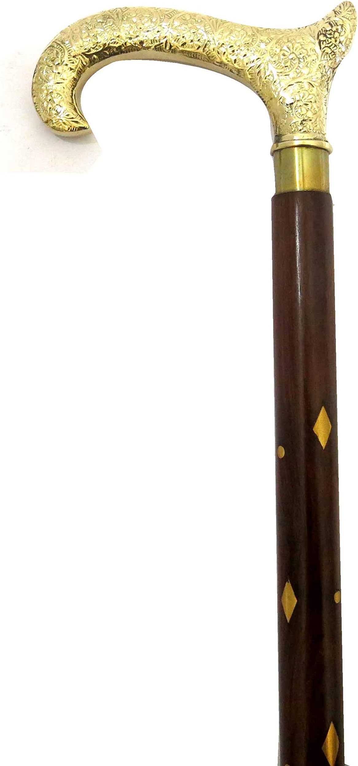 Solid Wood 2 Part Folding Walking Stick with Carved Brass Handle for Men & Women 36 Inches Long