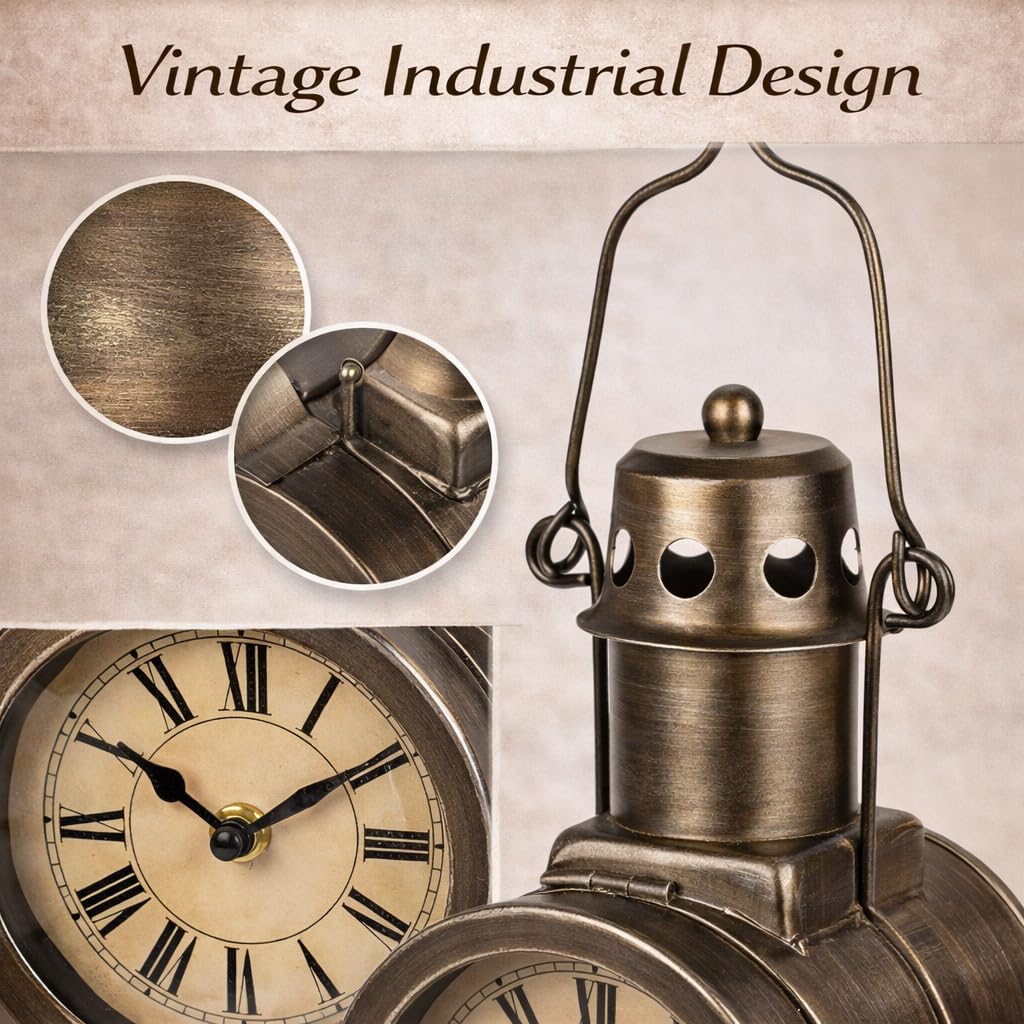 formano Metall Standuhr Vintage im Grubenlampen Design Tischuhr 32 cm im Industrial Stil, Quarz Laufwerk Batteriebetrieb (1x AA), Retro Deko Uhr für Wohnzimmer, Büro & Regal