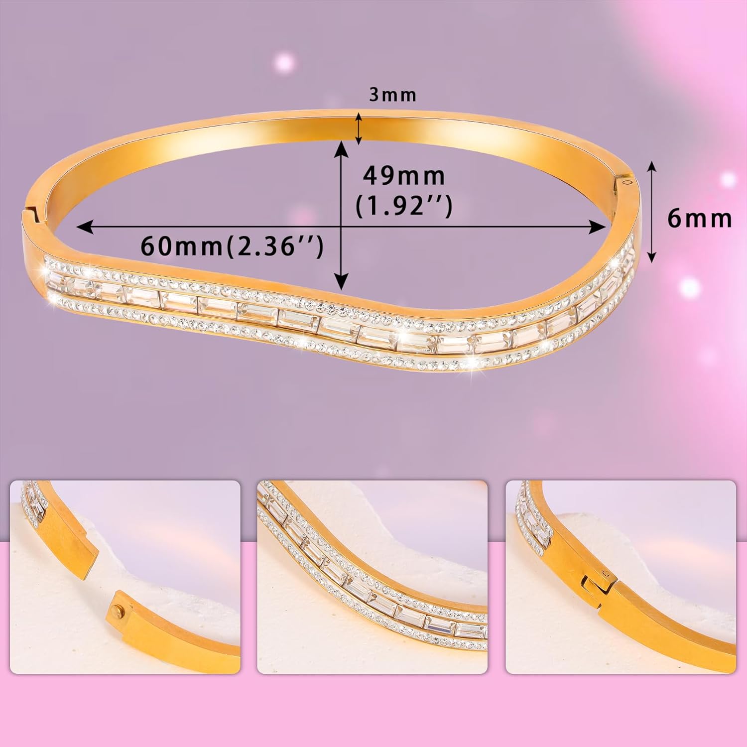 MILAKOO Stainless Steel Bracelet for Women Gold/Silver Bangle with Cubic Zirconia Rhinestone Dainty Jewelry - Image 4