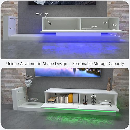 Miniatura 4 de Furnicare Moderno soporte de TV LED para TV de 75 pulgadas, mesa consola central de entretenimiento con 16 colores y 4 modos de luces cambiantes,