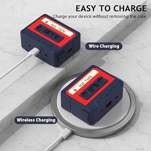 Miniatura 4 de KOREDA - Funda protectora de silicona para AirPods Pro 2 y 1 generación (202320222019), diseño de cinta de cassette divertida para mujeres y hombres