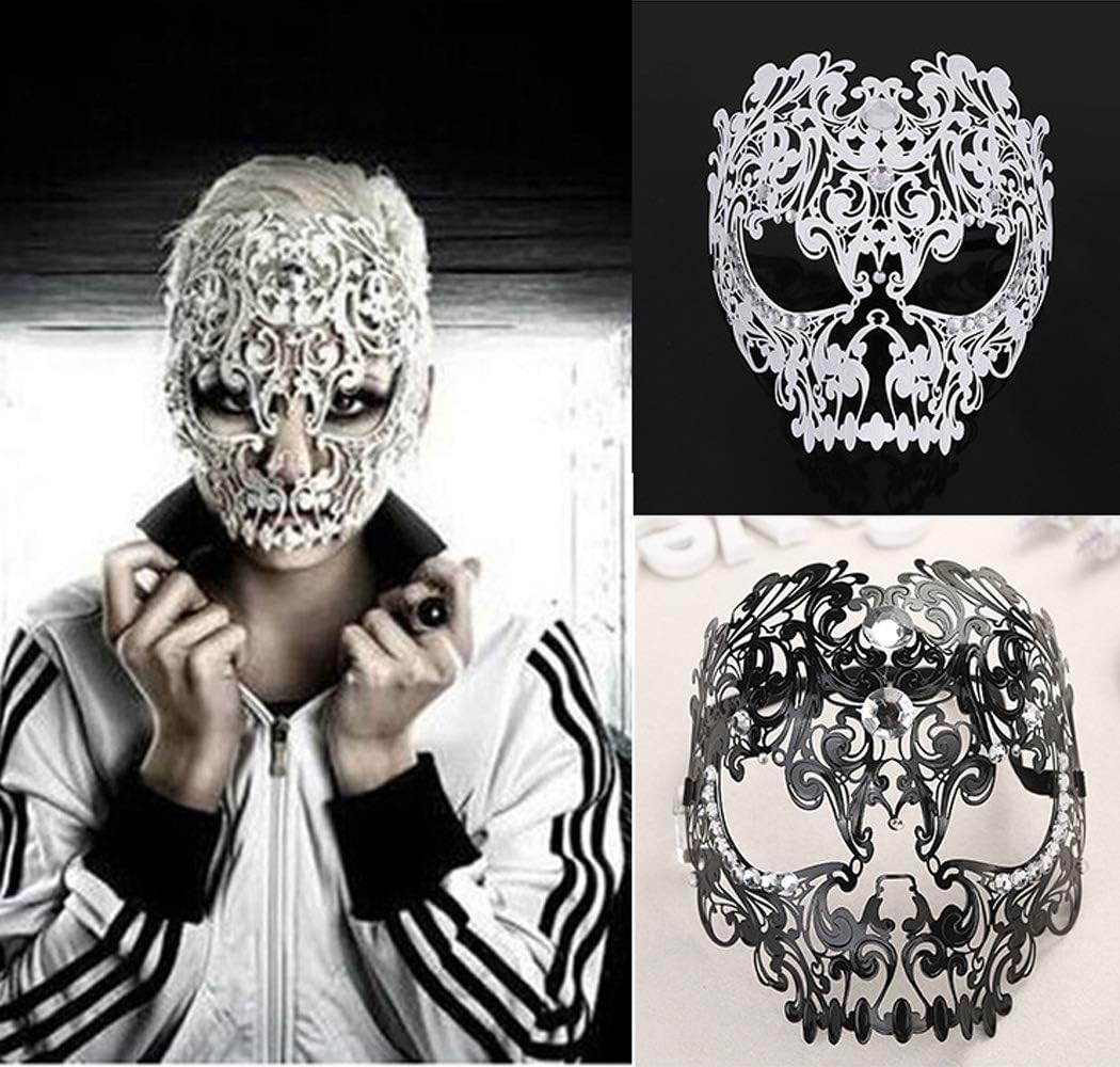 Devil Full Face Skull Masquerade Mask Men Women Halloween Party Metal Venetian Mask with Rhinestone