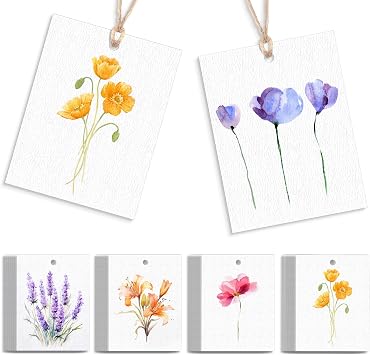 AmazingSpark 50 Set Floral Blank Gift Tags with String, 2x3 in Watercolor Flower Paper Hang Tags for Mothers Day Bridal Baby Shower Birthday Wedding Party Favors SuppliesBoho,Artsy Style