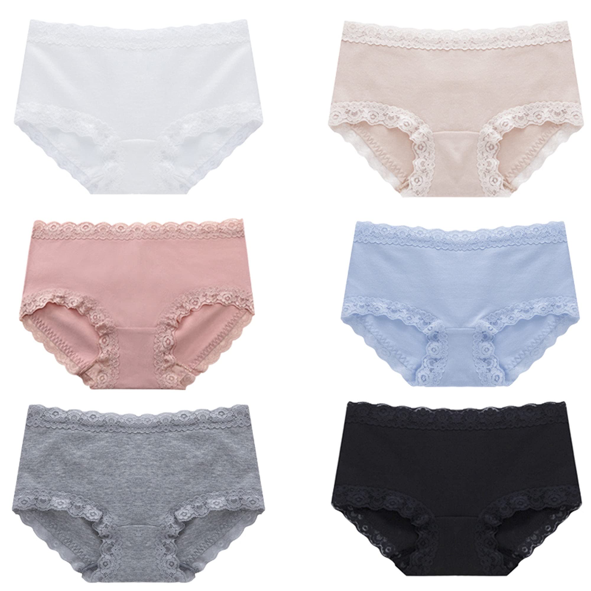 WENJUN Lot de 6 culottes sexy en dentelle pour femme - Culottes en coton stretch - Taille moyenne