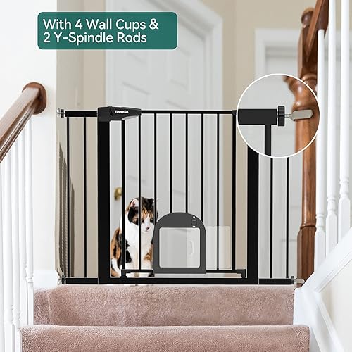 Miniatura 4 de Babelio Puerta de bebé mejorada con puerta para gatos, puerta duradera de 29-43 pulgadas para perros, para escaleras, puertas y casa, puerta de