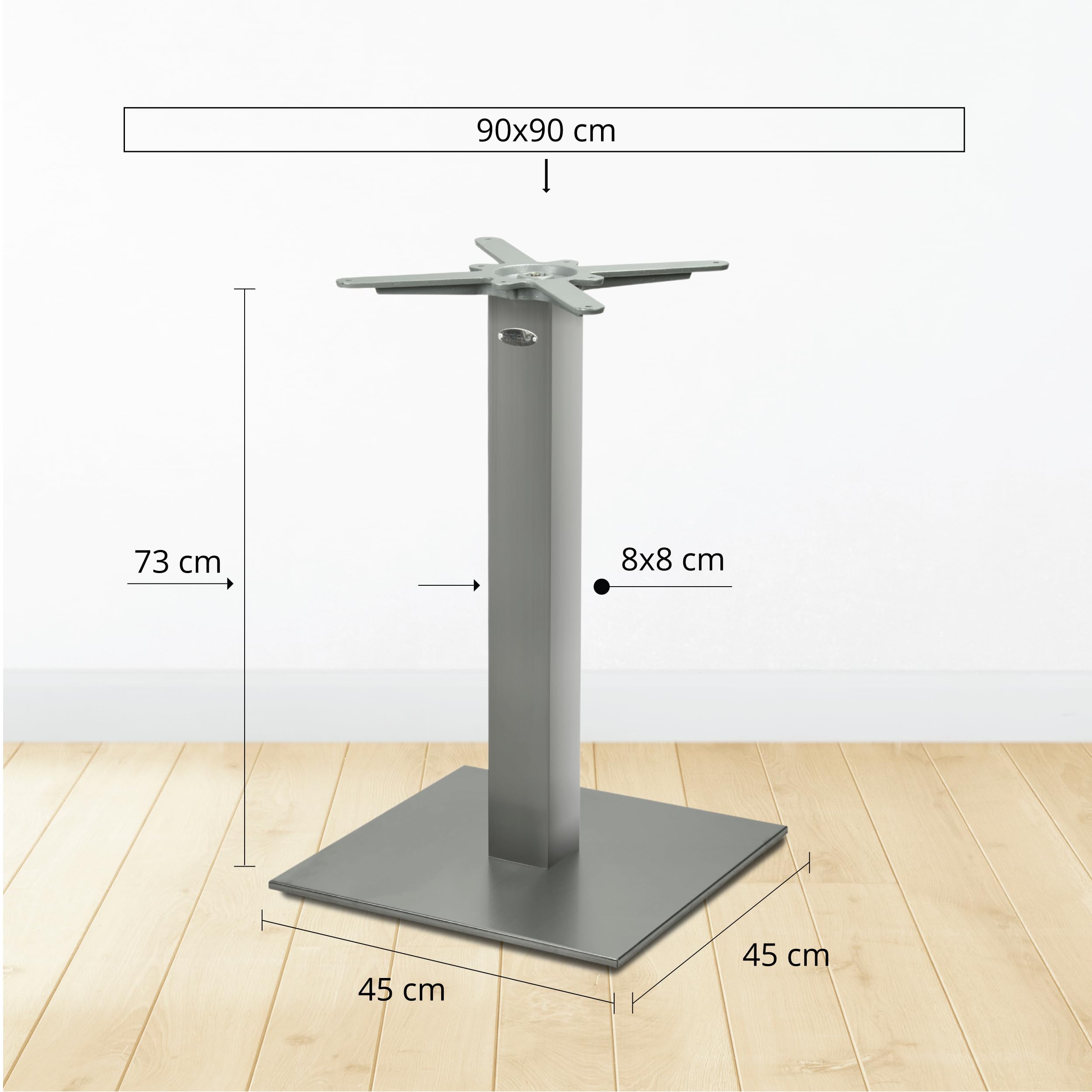 Tischgestell Tischbein Edelstahl | Premium | PD7088inox | INOX | Esstisch | Höhe 73 cm | 21,5 kg | Bodenplatte 45x45 cm | max. Tischplattengröße 90x90 / Ø 110 cm