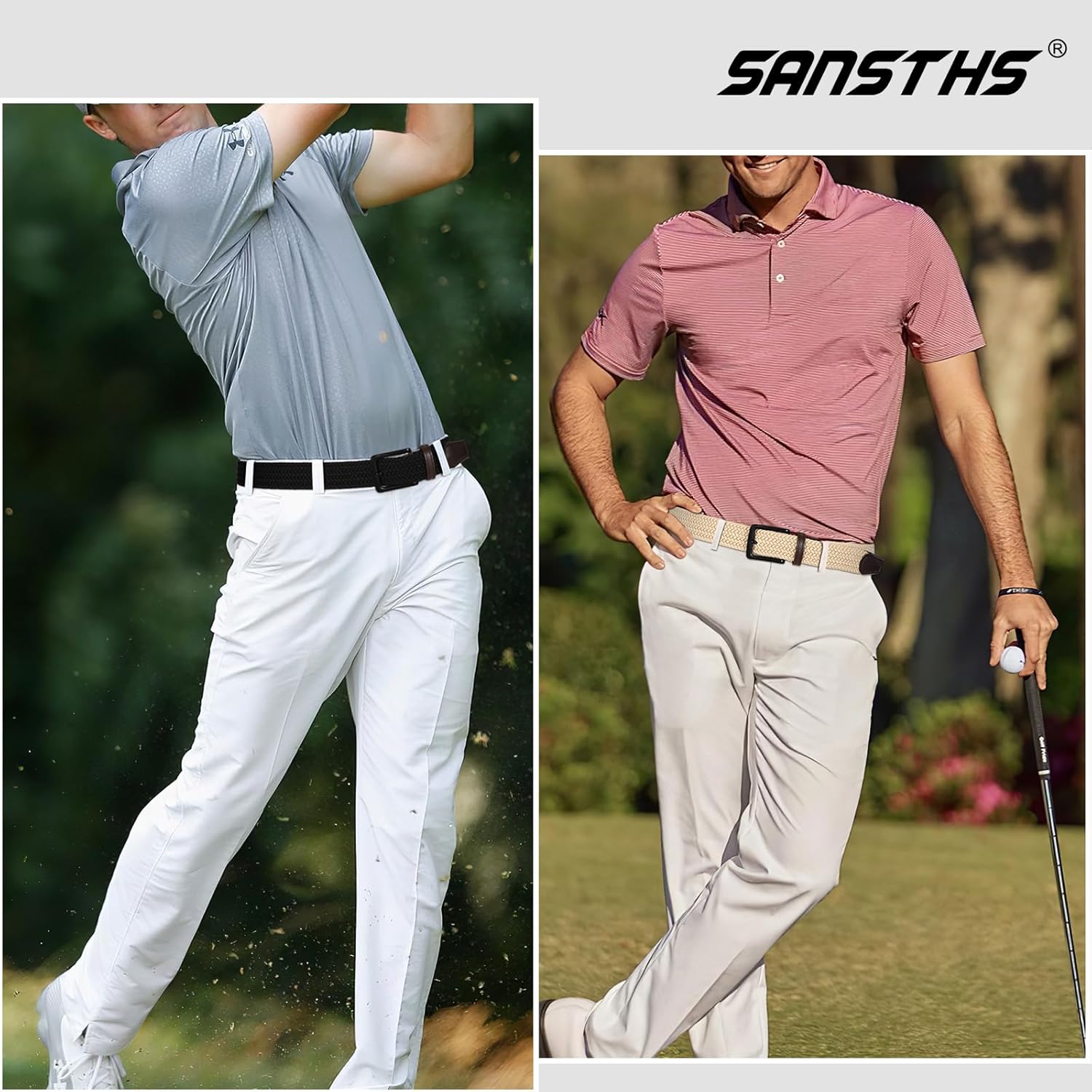 SANSTHS 2Pack Elastic Belt for Men, Mens Belts Casual for Jeans Pants, Woven Braided Web Belt for Golf, 1.3 inches Width - Image 2