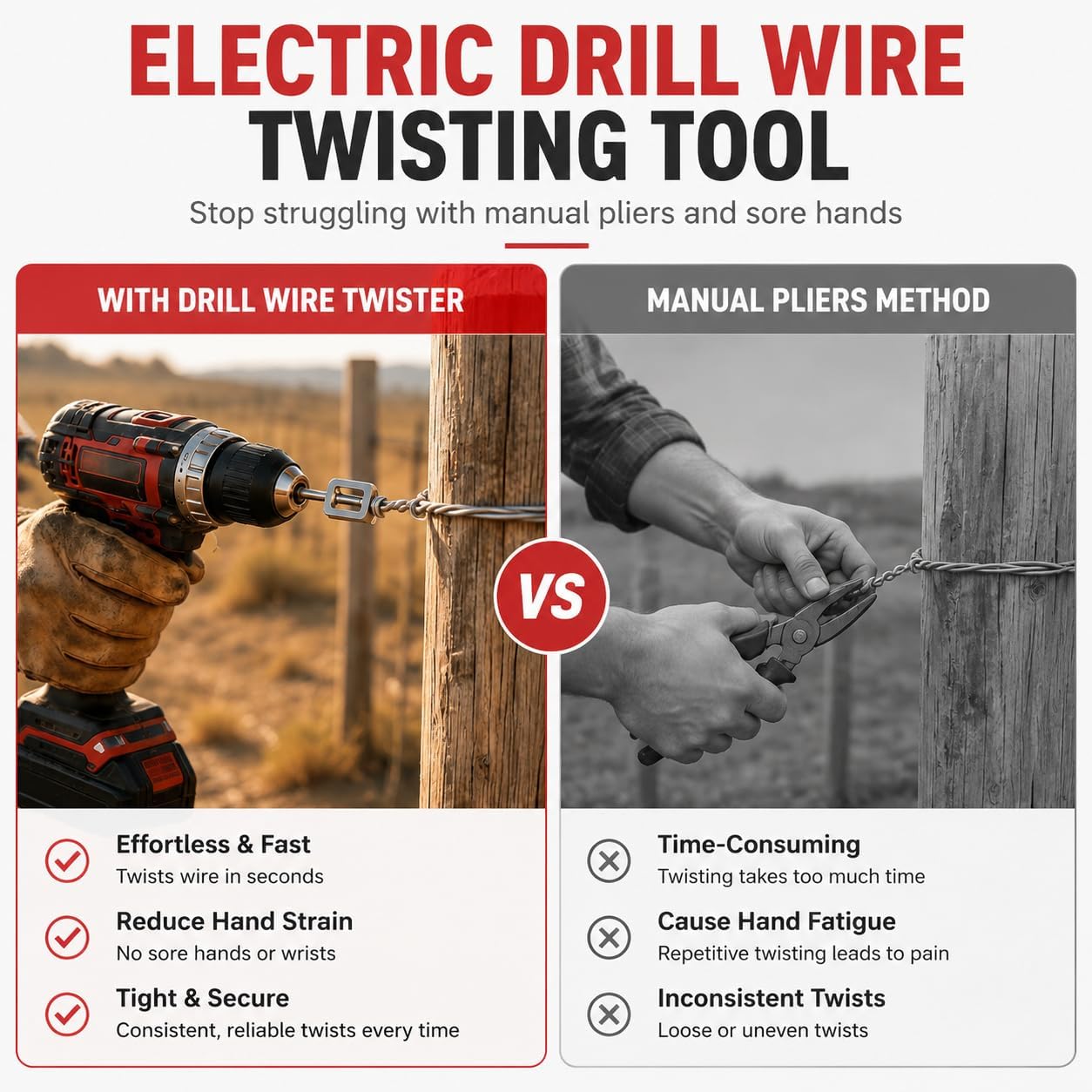 Electric Drill Wire Twisting Tool, Heavy Duty Wire Twister Attachment with 1/4" Hex Shank, Alloy Steel Wire Twisting Bit for Fence Wiring, Rebar Tying, Construction & Industrial Use, (9# 2pcs)