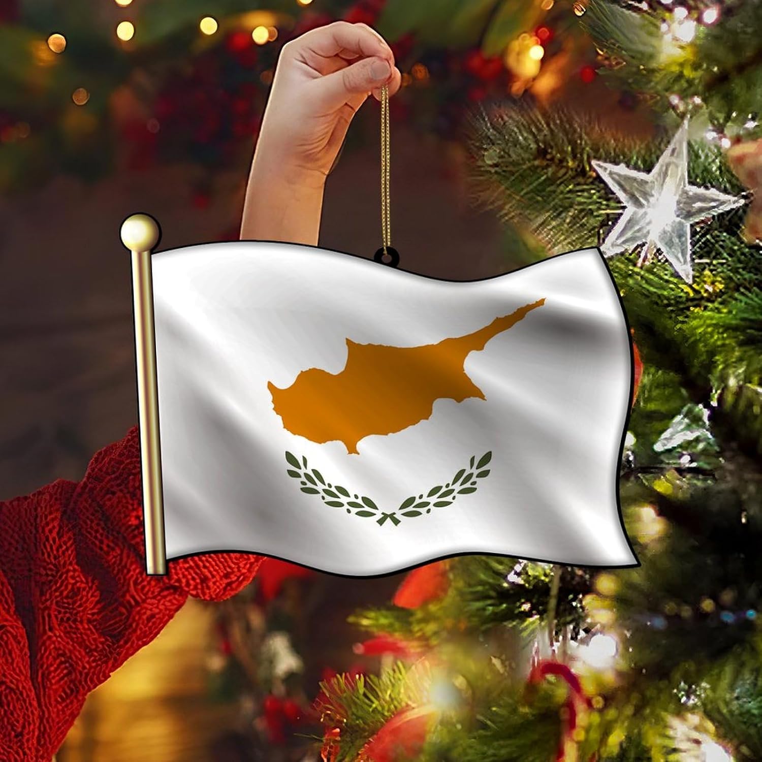 Custom Christmas Ornaments - 3" Ornaments Double-Sided Print Cyprus Flag Hanging Accessories for Car Christmas Stockings Stuffers 2024 Travel The World Souvenir Xmas Ornament Gifts for Men Home Decor