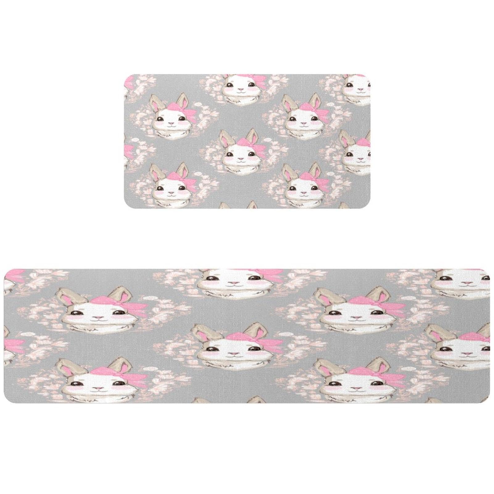 Alfombra de cocina absorbente para cuarto de lavado con diseño de conejo y flores