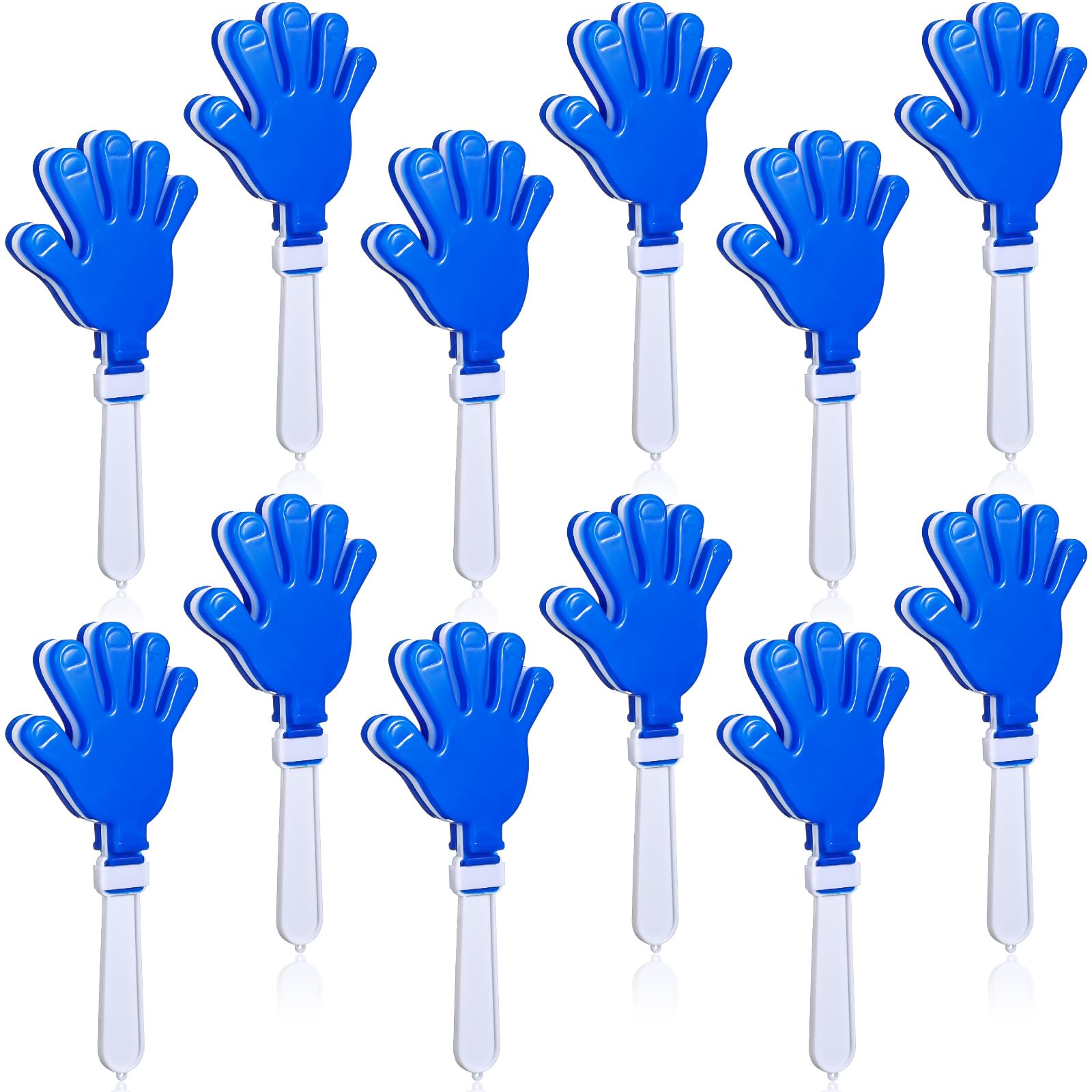 Poen 12 Pcs Hand Clappers Plastic Noisemaker Party Favors 7.5 Inch Plastic Clappers Toys for Sporting Events Cheers Ball Dance Basketball Football Noisemakers (Blue and White)