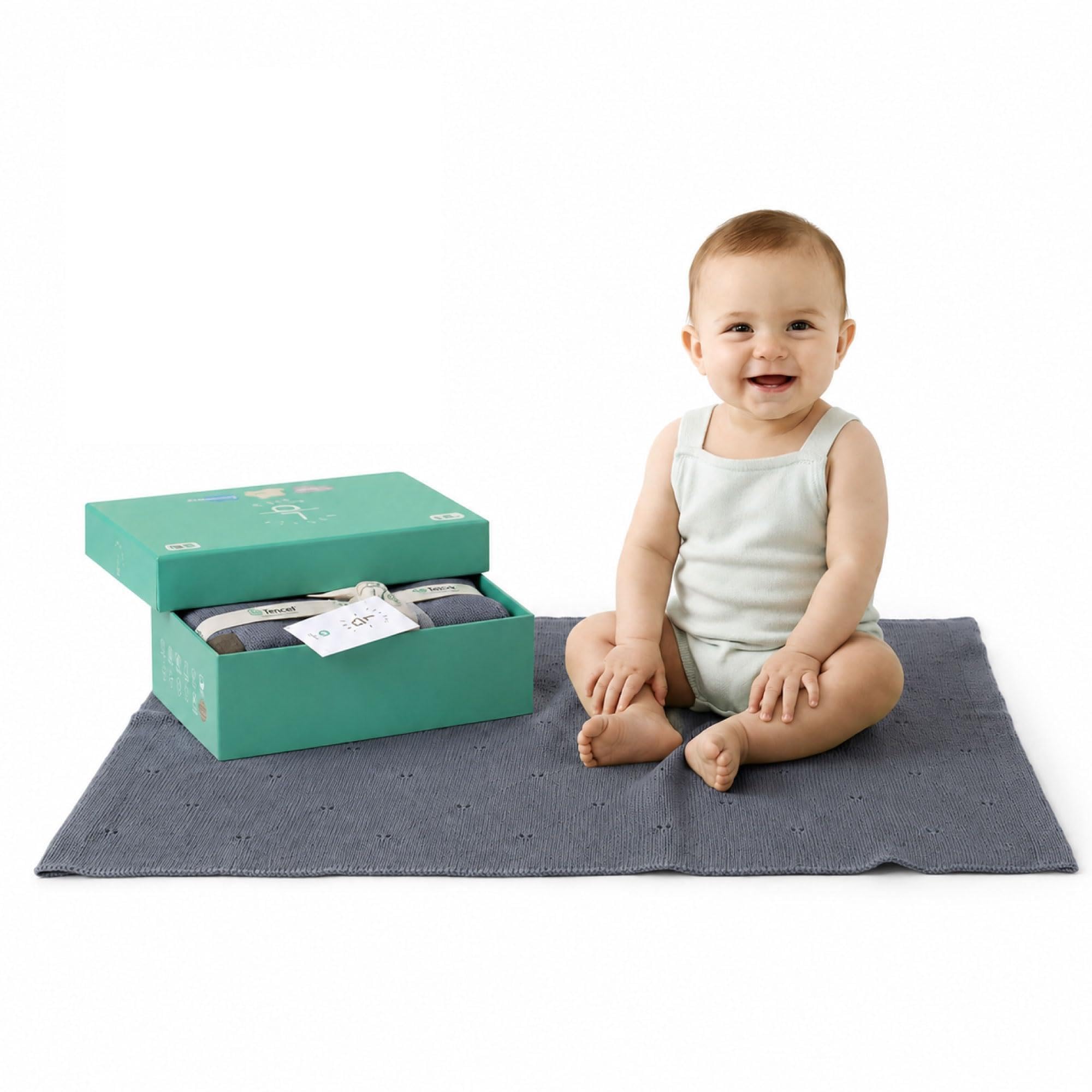 Pointelle 100% Tencel Baby Blanket 30x40 in, Grey Blue