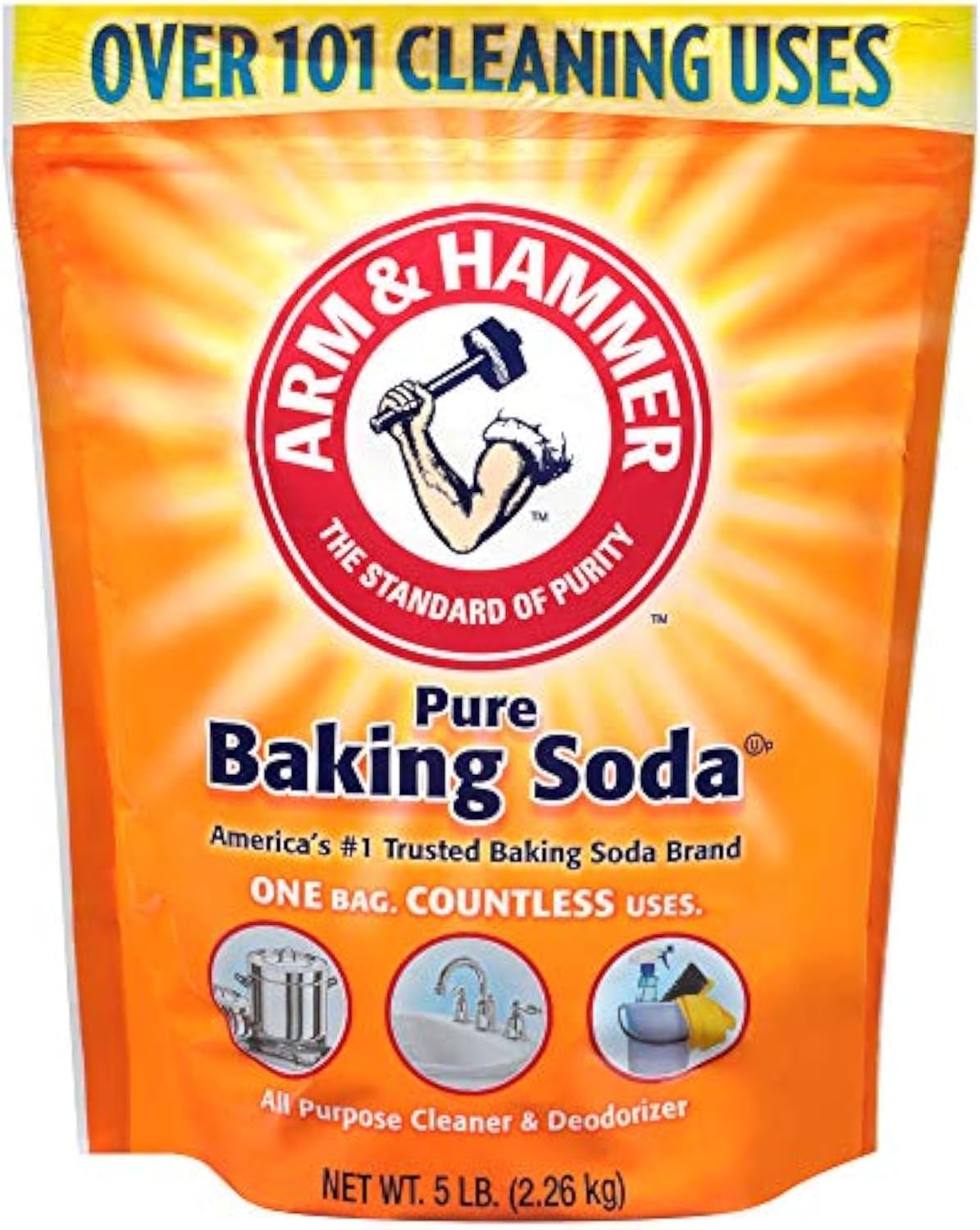 – Arm & Hammer Pure Baking Soda, One Box Countless Uses, All Purpose Cleaner & Deodorizer, Beyond Cleaning, More Than 100 Uses, 2.26Kg