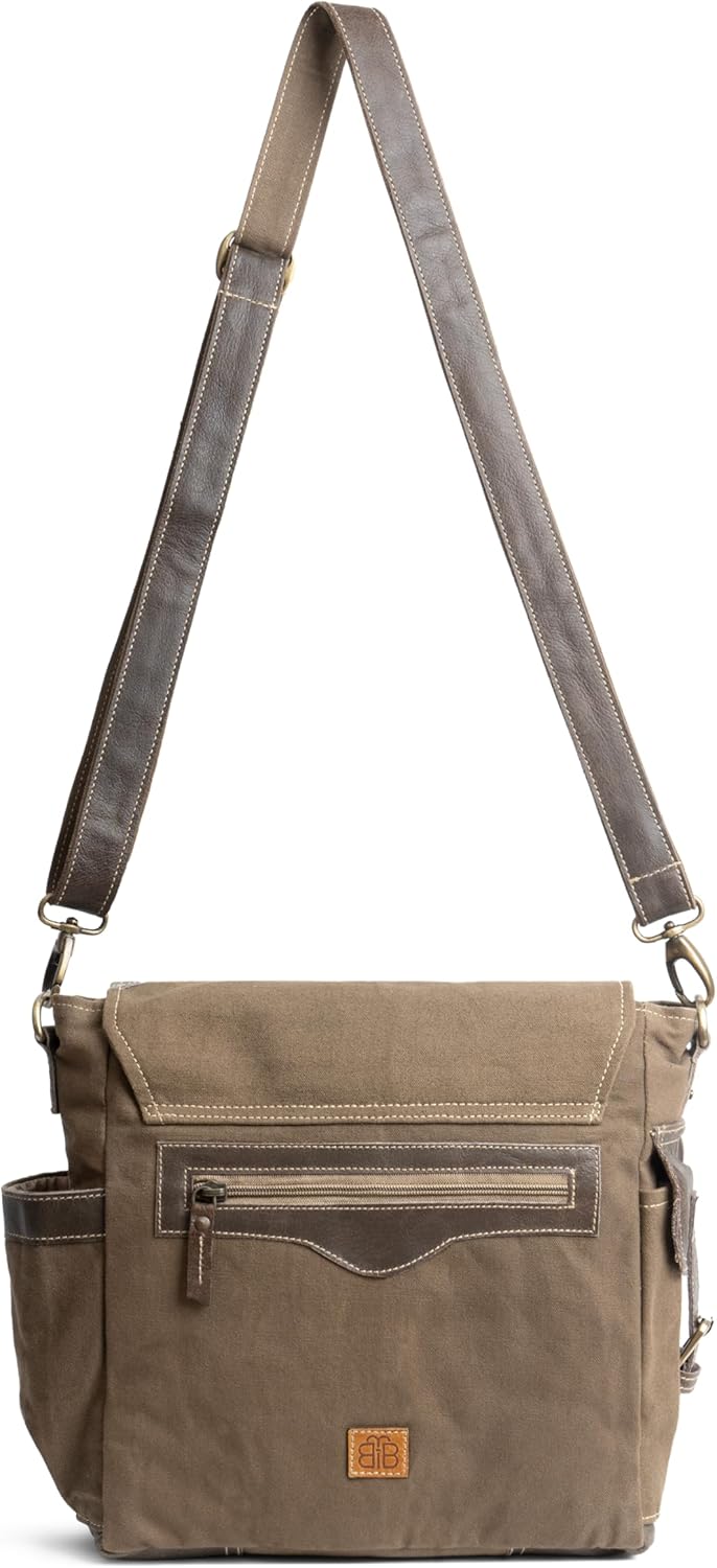 No7 Bourbon Crossbody Bag for Men & Women | Upcycled Vintage Canvas & Leather | Multi Pockets Bag | Hobo Bag - Fade Brown - Image 6