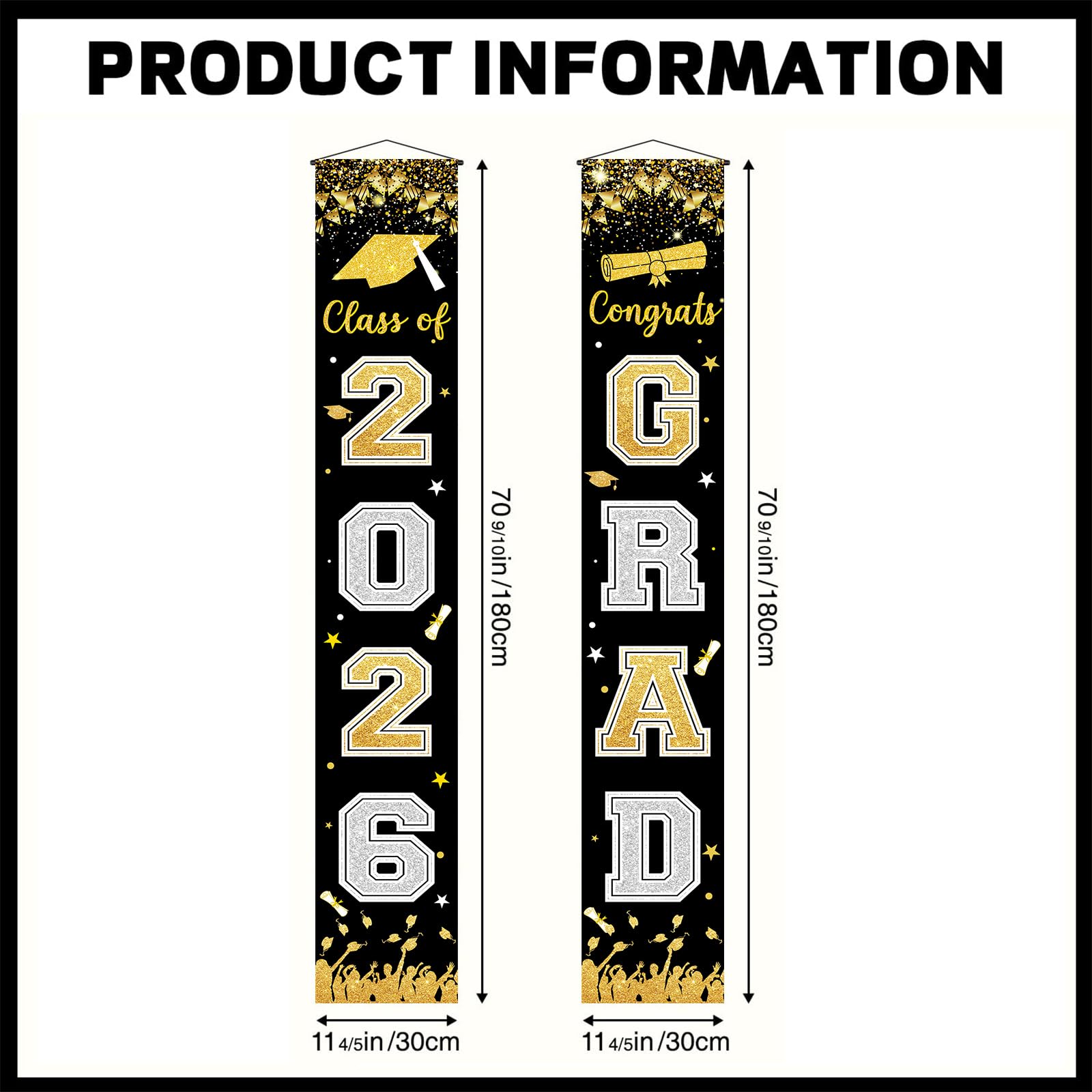 Graduation Decorations Class Of 2026 Banner Black And Gold Backdrop Banner - Image 2