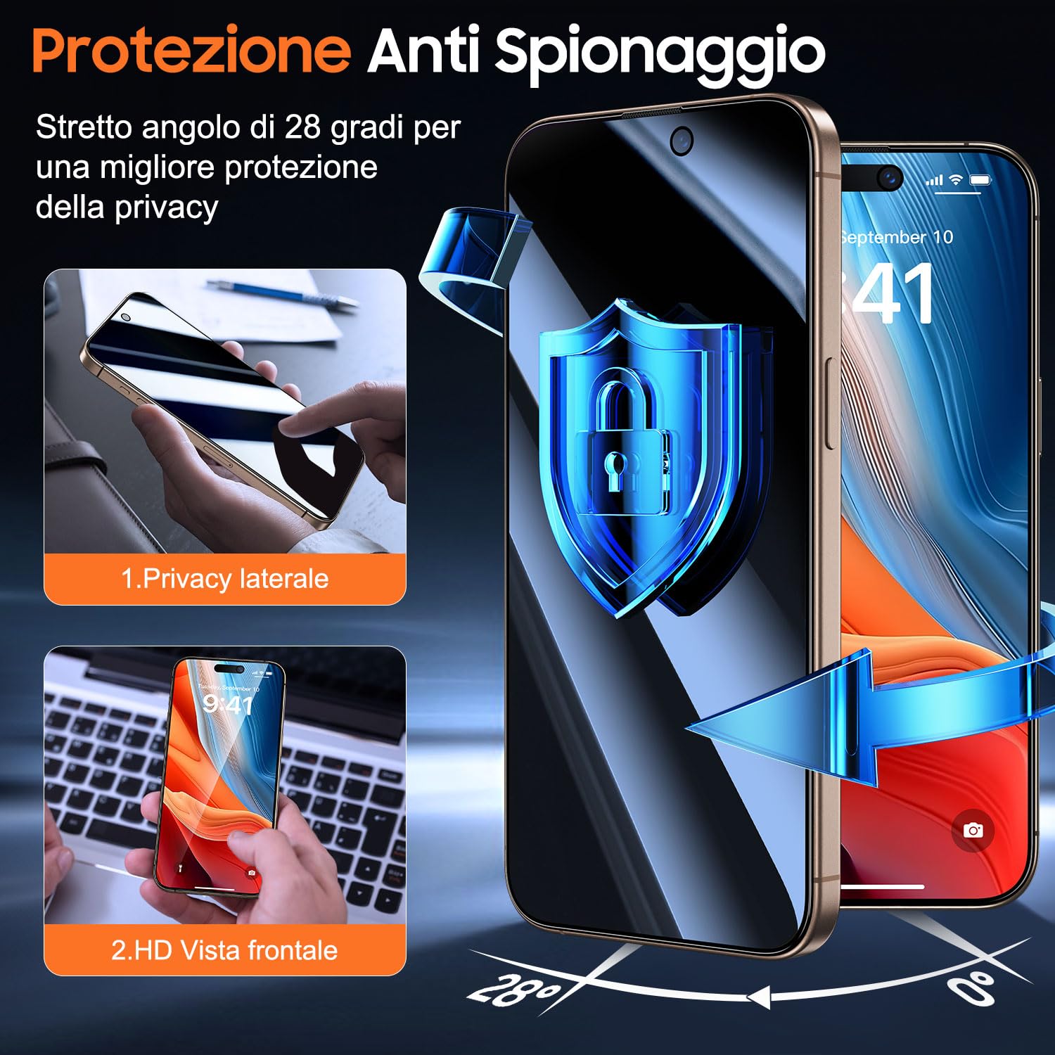 UniqueMe per iPhone 16 Pro Max Privacy Pellicola Protettiva - [Protezione Completa del Display] Anti Spia Privacy Vetro per iPhone 16 Pro Max, Installazione Automatica, 2 Pezzi