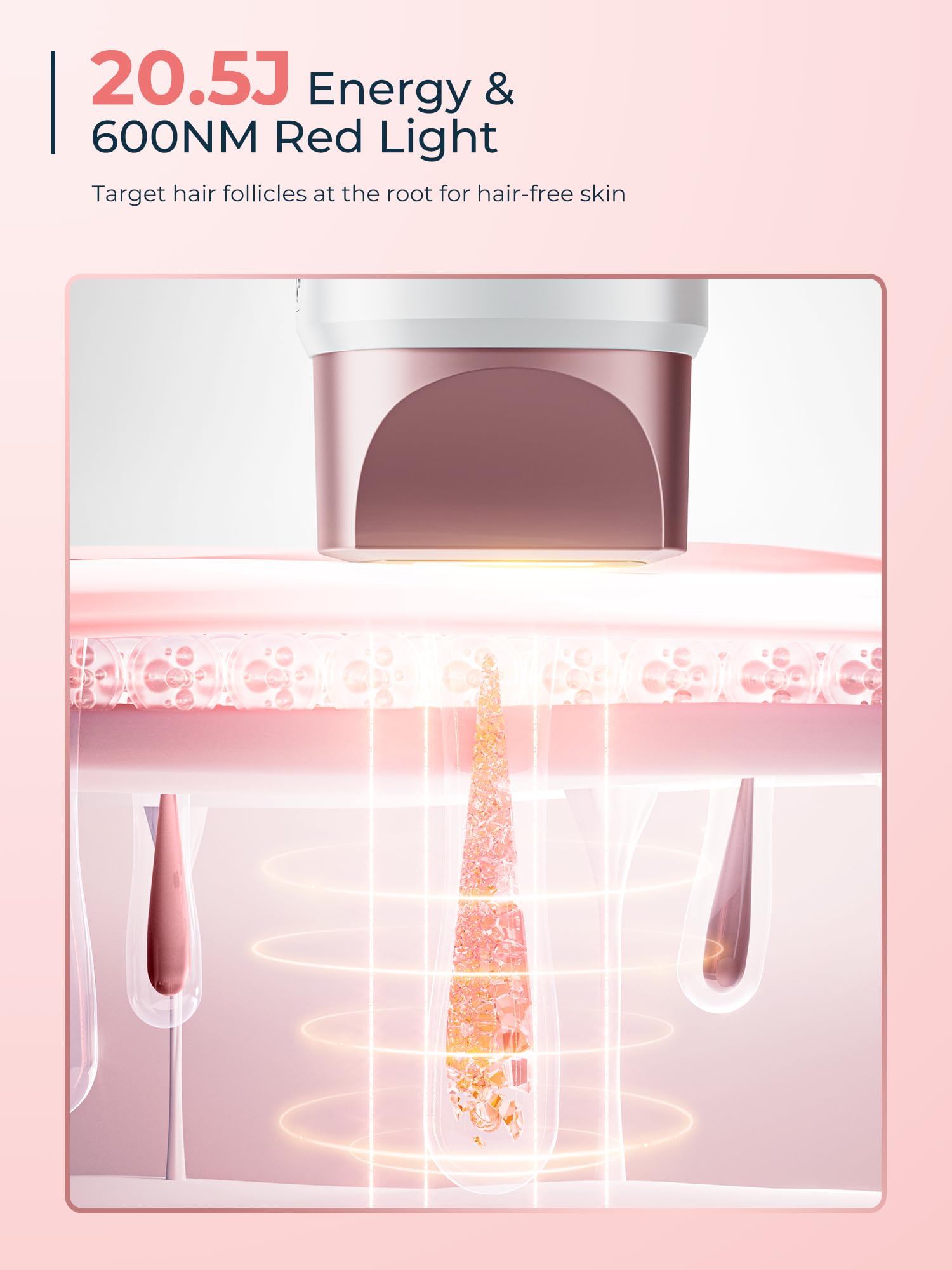 Épilateur Lumière Pulsée avec Système de Refroidissement, Écran Tactile LCD, 9 Niveaux et Lumière Rouge 600 nm, 999900 Flashs, Épilation Laser pour Femmes, Visage, Bras, Maillot, Corps, Rose - 5