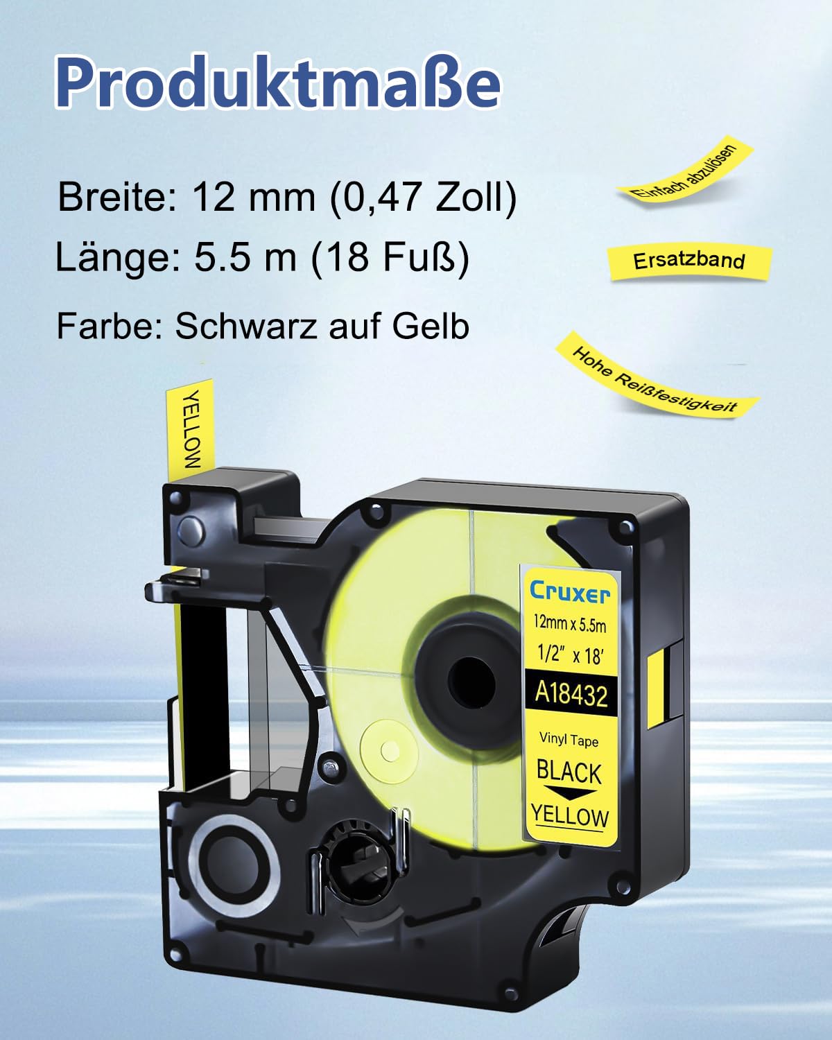 Cruxer 40-Pack Ersatz für Dymo Rhino IND 18432 Schwarz auf Orange 12 mm | 5,5 m IND Vinyl Etiketten, Kompatibel mit Dymo Rhino 1000 3000 5000 5200 4200 6000 6500 ILP219 3M PL150 Etikettendrucker