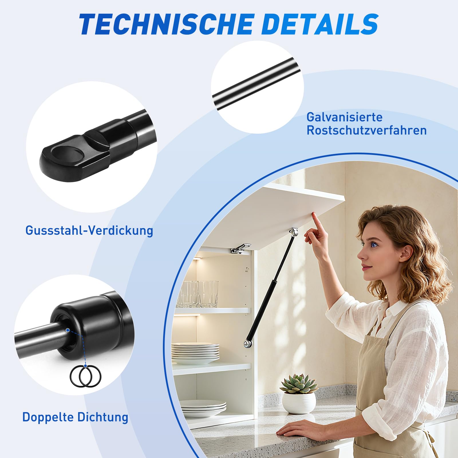 ARANA 250MM 200N Gasdruckfedern, 25cm 20KG Gasfeder Ersatz Gasdruckdämpfer Hydraulisch Halterung Für Wohnmobile, Schranktür, Spielzeugkiste, Bank LId und kreative DIY Anwendungen, 2 Stück