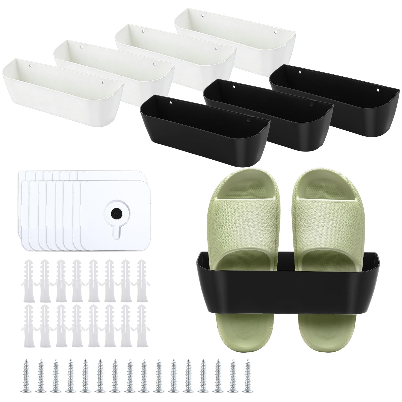AKOLAFE 8 Pack Wall Mounted Shoe Rack, Wall Shoes Rack Plastic Black and White Shoe Hooks Motorhome Shoes Hangers Self Adhesive or Drilling Install Door Caravan Accessories