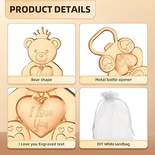 Miniatura 3 de Abrebotellas Bear de 24 piezas con bolsa de organza y etiqueta de papel Kraft de agradecimiento, regalos de regreso para baby shower, despedida de