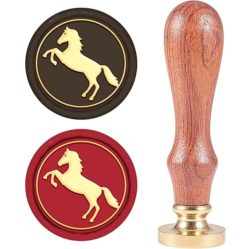 CRASPIRE Sello de cera de caballo de 0.98 pulgadas (0.984 in), diseño de vaquero occidental, vintage, retro, cabeza de latón, mango de madera