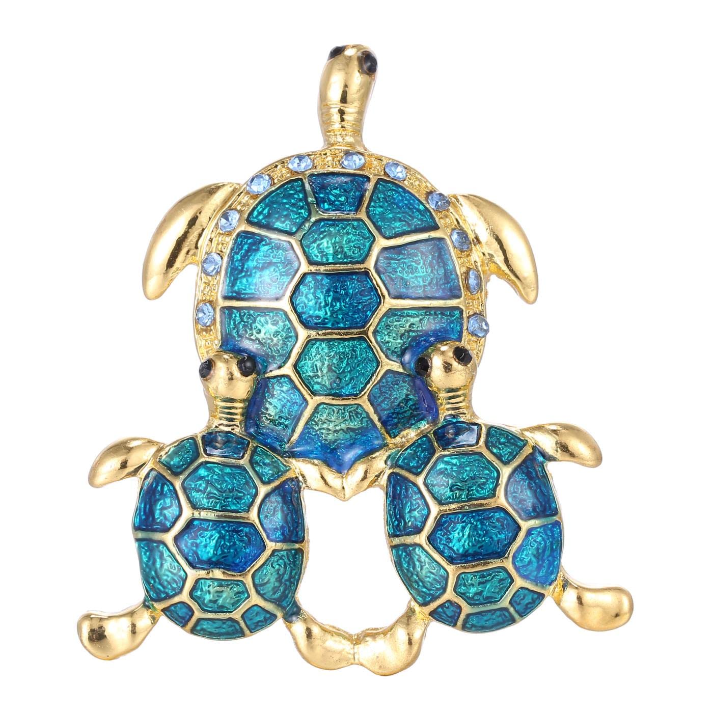 2 Spille A Forma Di Tartaruga Con Strass – Blu E Verde – Accessori Divertenti E Creativi Per Abbigliamento – Regalo Unico Per Lei