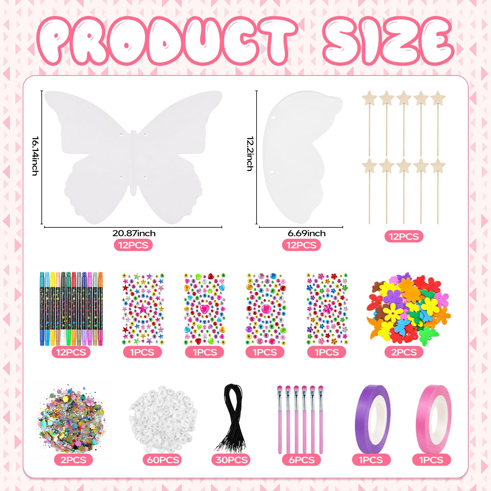 Cinrobiye Set di 12 ali da fata fai da te, kit per colorare le tue ali di farfalla con bacchetta fata, bomboniera per feste di compleanno, travestimento da principessa, giochi di ruolo, regali per