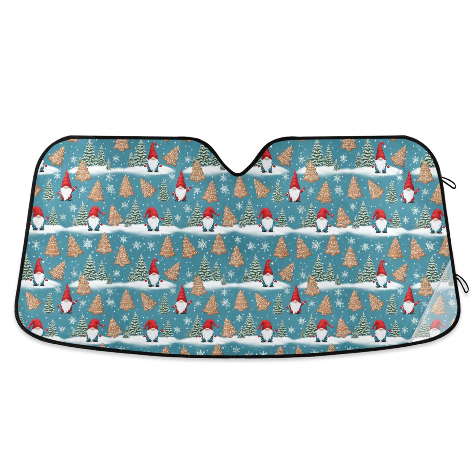 Christmas Gnomes Red Hats Car Windshield Sun Shade Foldable Sun Shield Blocks UV Rays Keep Vehicle Cool 57×31.5 inch