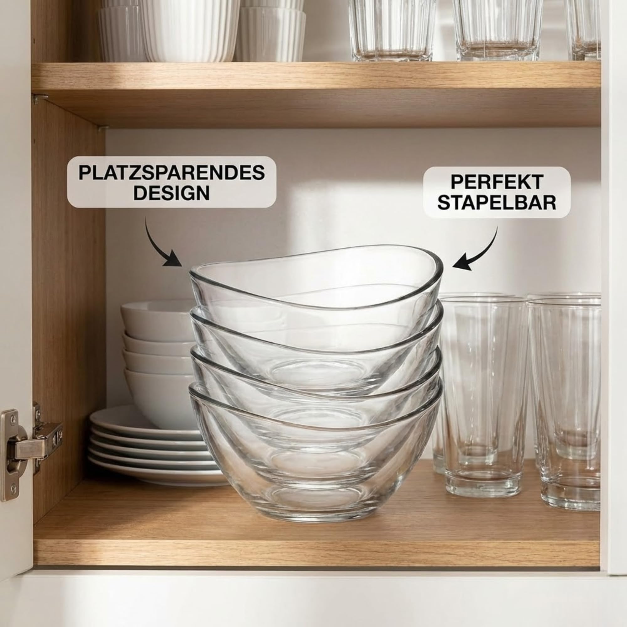 Altınbaş Glasschalen-Set 6,12 oder 24tlg. 310ml Glasschüsseln Set mit wellenförmigem Rand, stapelbar, Dessertschalen & Müslischalen, Servierschälchen für Snacks und Dips Made in Europa (24)