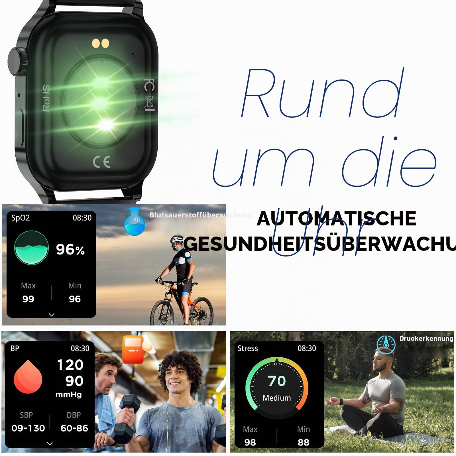 Smartwatch Herren mit 2 verstellbaren Armbändern, Smart Watch-Anrufe und Sprachassistent, Nachrichtenbenachrichtigungen, Business Stil Smart Watch, 100+ Sportmodi, Fitnessuhr Herren Schwarz